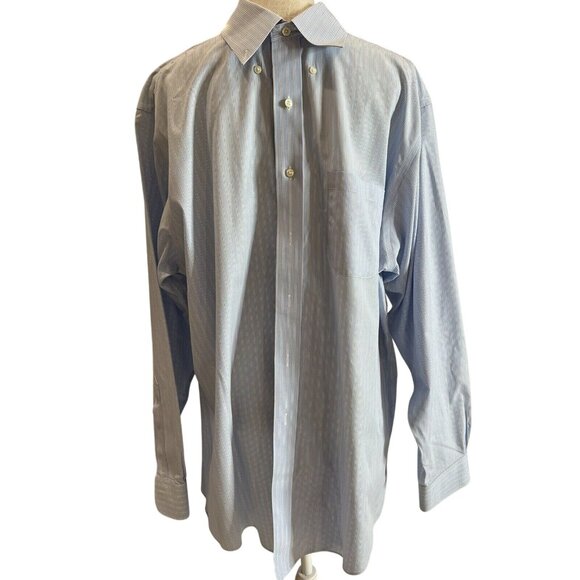 Brooks Brothers Mens 17.5/35 Classic Fit Non-Iron Blue Stripe Cotton Shirt - Picture 1 of 8